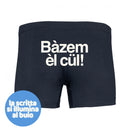 Boxer da uomo blu scuro "Bàzem èl cül!" (luminescente)