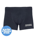 Boxer da uomo blu scuro "Bàzem èl cül!" (luminescente)