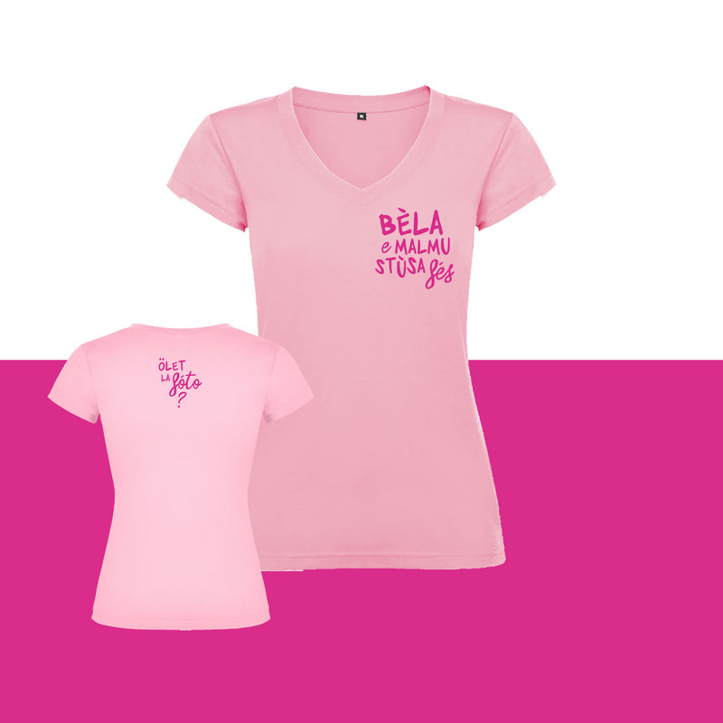 T-shirt "Bèla e malmustùsa fés" da donna (rosa)